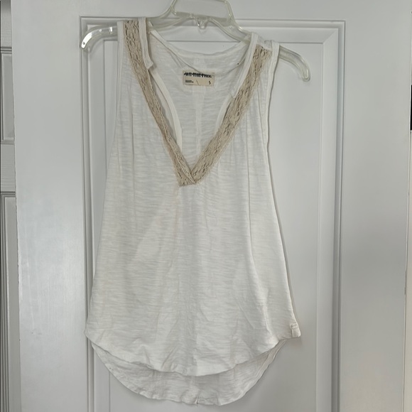 Free People Tops - Free People Cream Asymmetrical Embellished Tank Top